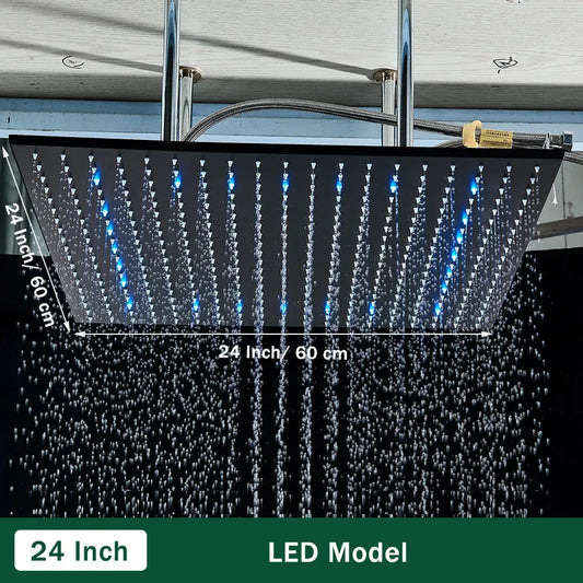 Rozin LED Matte Black Shower Head 40*80cm Large Size Rainfall Shower Heads  Ceiling Mounted with Installation Arm for Bathroom - Home Fusion