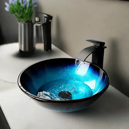 ZAPPO Blue Sinks Glass Vessel  for Bathroom Countertop - Home Fusion