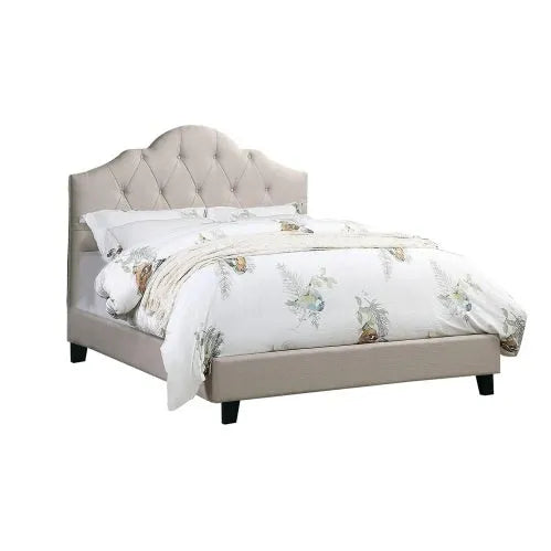 Contemporary 1pc Queen Size Bed Adjustable HB Light Brown Polyfiber Tufted Upholstered Wooden Bedframe Bedroom Furniture - Home Fusion