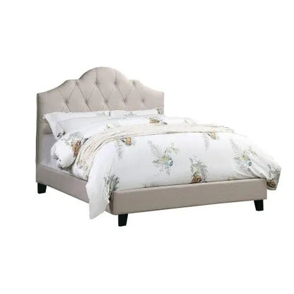 Contemporary 1pc Queen Size Bed Adjustable HB Light Brown Polyfiber Tufted Upholstered Wooden Bedframe Bedroom Furniture - Home Fusion