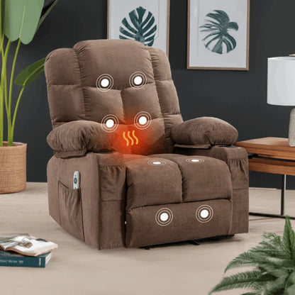Massage Rocker Recliner Chair Rocking Chairs for Adults Oversized with 2 Cup Holders, USB Charge Port Soft Features a Manual Massage and Heat.(A+B)BROWN - Home Fusion