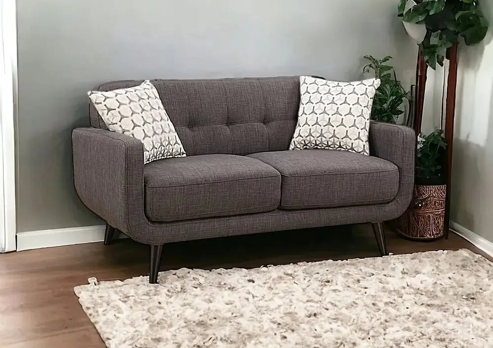 61" Charcoal And Black Loveseat and Toss Pillows - Home Fusion