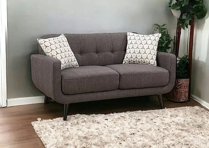 61" Charcoal And Black Loveseat and Toss Pillows - Home Fusion