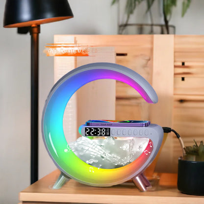 Wireless charger speaker with Bluetooth audio and LED lamp for phone charging