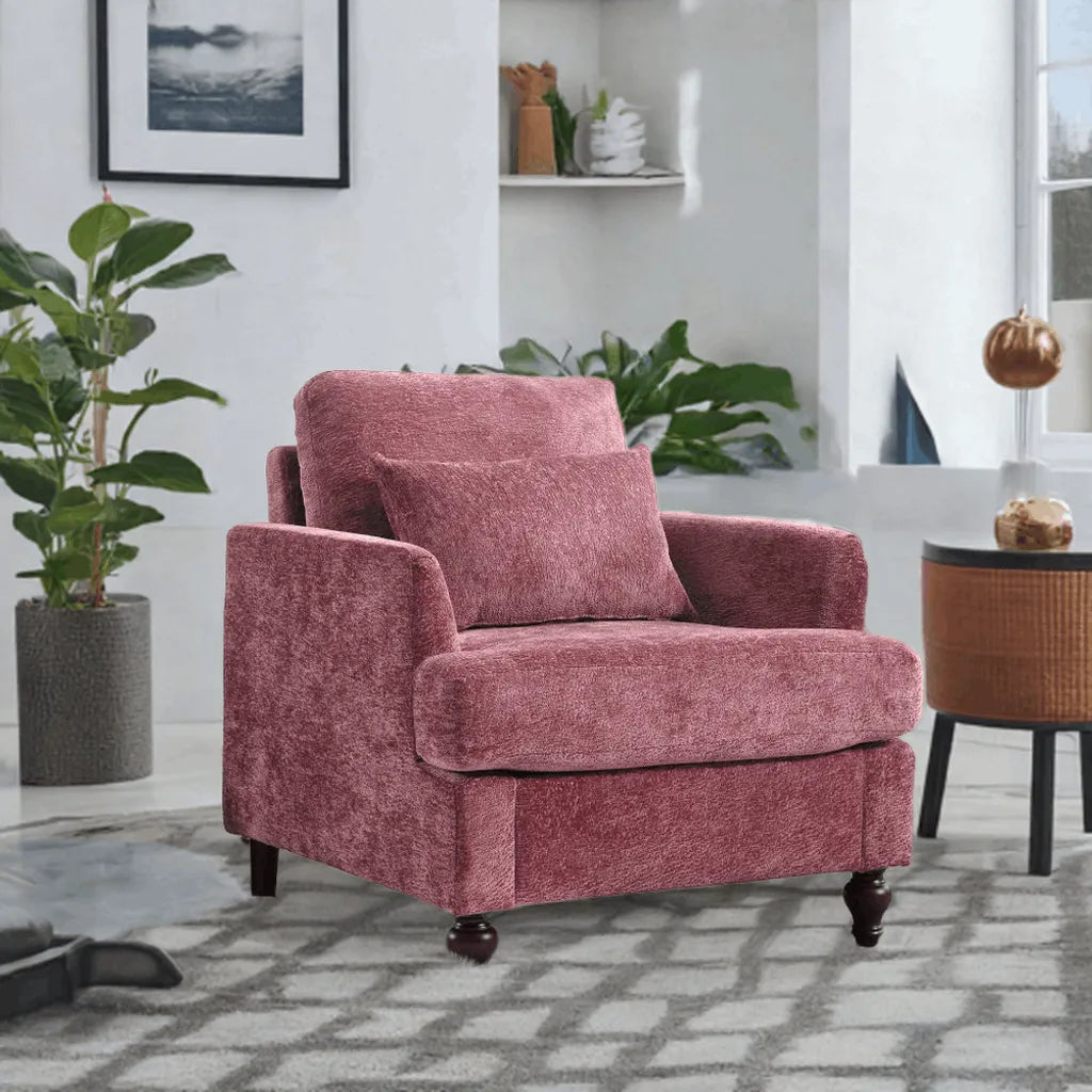 COOLMORE Wood Frame Armchair,  Modern Accent Chair Lounge Chair for Living Room,Tufted Club Chair, Mid Century Modern Arm Chairs with Studded, Solid Wood Frame, for Bedroom, Reading(Wine red Chenille) - Home Fusion