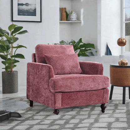 COOLMORE Wood Frame Armchair,  Modern Accent Chair Lounge Chair for Living Room,Tufted Club Chair, Mid Century Modern Arm Chairs with Studded, Solid Wood Frame, for Bedroom, Reading(Wine red Chenille) - Home Fusion
