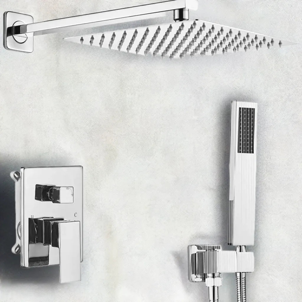 JingGang Polished Chrome Shower System 10 Inch Bathroom Luxury Rain Mixer Shower Combo Set Wall Mounted Rainfall Shower