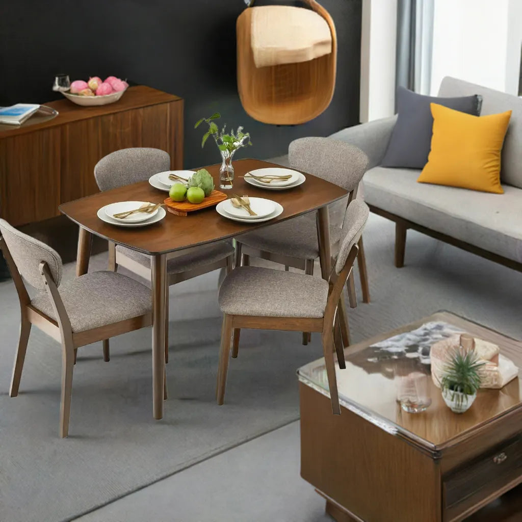 Dining Set Apartment w/ 4 Chairs, Padded Seats & Backrests, Wooden Frame,Compact Mid-Century Modern Table & Chair Set - Home Fusion
