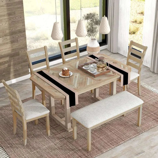 6 Pieces Dining Table Set with Bench. - Home Fusion