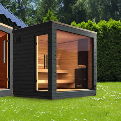 Red Cedar 6-Person Smart Outdoor Sauna | Home Fusion™ Traditional Dry Steam Spa. - Home Fusion