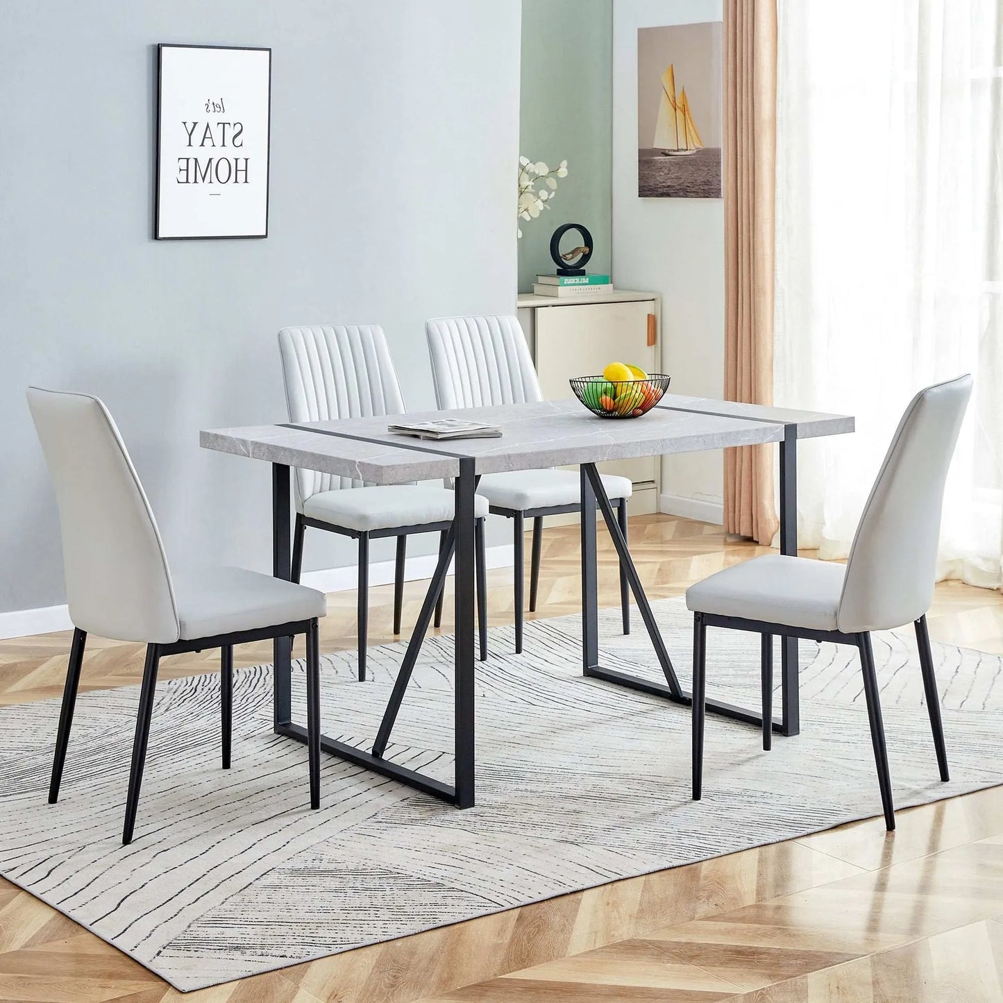 Dining Chairs Set of 4, Comfortable Upholstered Seat with Metal Legs, Curved Backrest Kitchen Chair for Living, Bedroom, Restaurant, Easy Assemble, Gray - Home Fusion