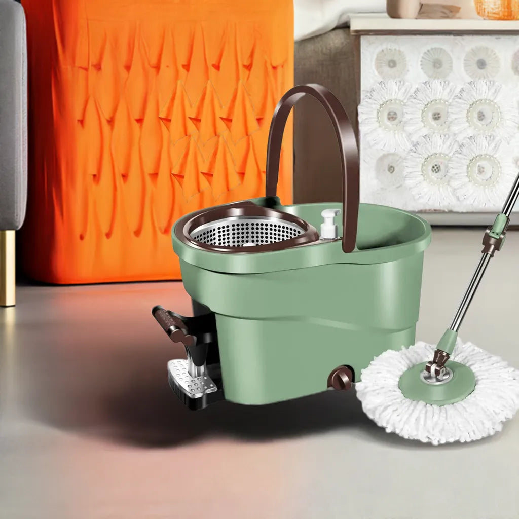 Spin Mop and Bucket with Wringer Set, Floor Cleaning System with Foot Pedal, Easy Wring, Adjustable Handle - Home Fusion