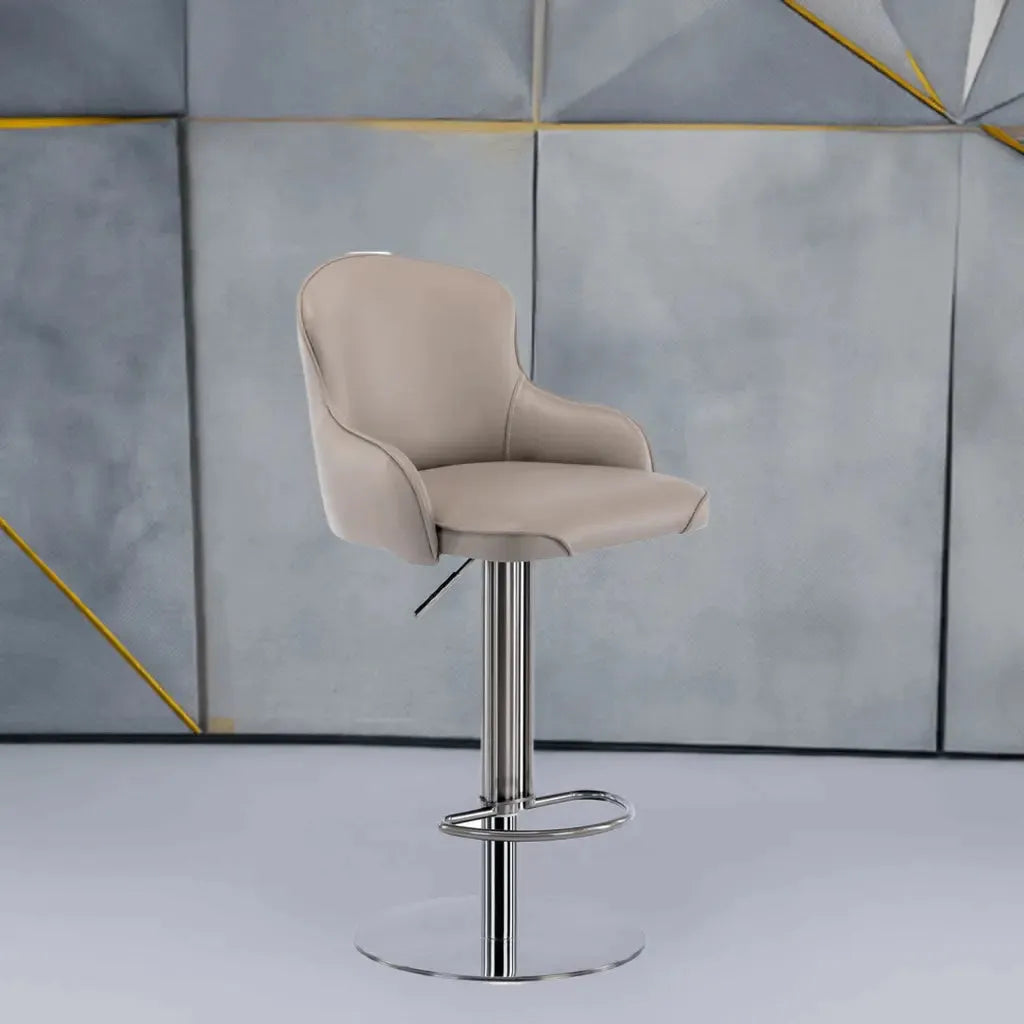 Black Titanium Stainless Steel Bar Stools,Grade Modern Leather Bar Chair with Backrest,Swivel Adjustable Height for Kitchen Counter and Dining Room (Grey 1pc) - Home Fusion
