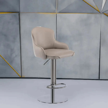 Black Titanium Stainless Steel Bar Stools,Grade Modern Leather Bar Chair with Backrest,Swivel Adjustable Height for Kitchen Counter and Dining Room (Grey 1pc) - Home Fusion
