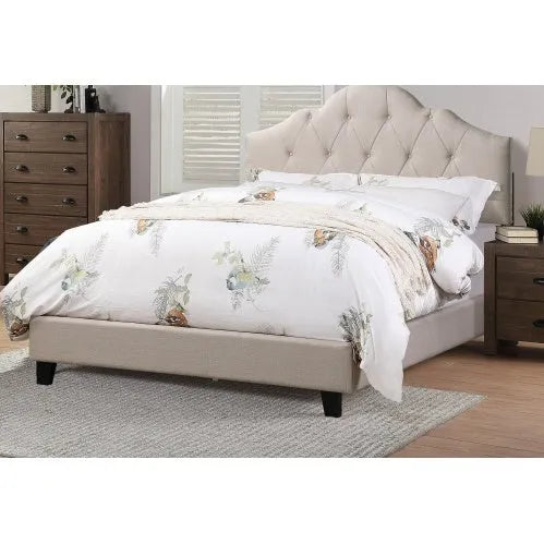 Contemporary 1pc Queen Size Bed Adjustable HB Light Brown Polyfiber Tufted Upholstered Wooden Bedframe Bedroom Furniture - Home Fusion
