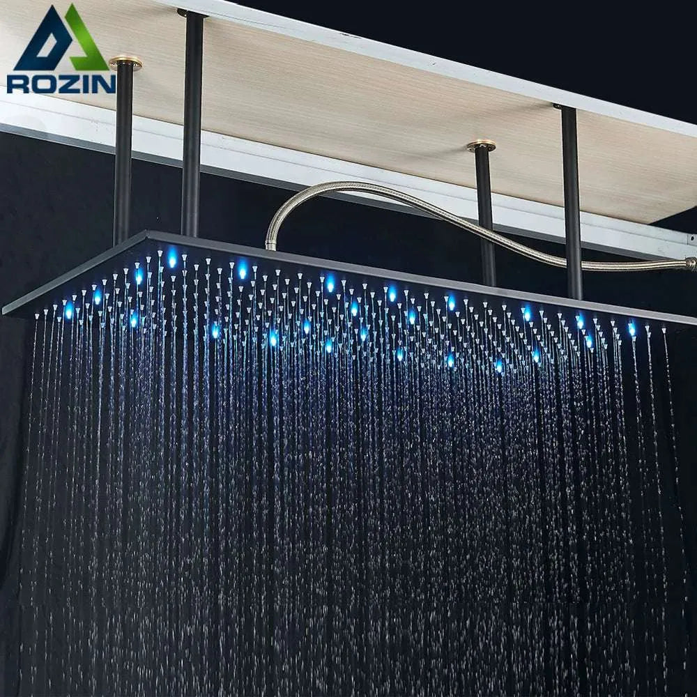 Rozin LED Matte Black Shower Head 40*80cm Large Size Rainfall Shower Heads  Ceiling Mounted with Installation Arm for Bathroom - Home Fusion
