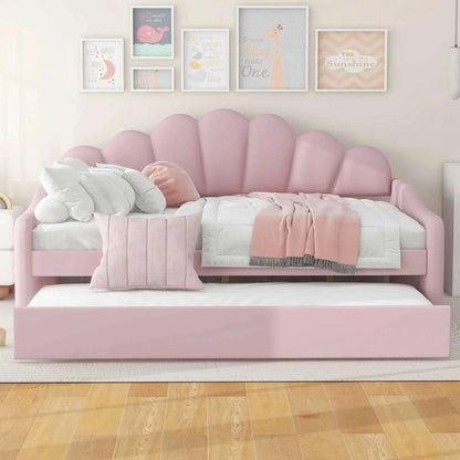 Elegant Full-Size Upholstered Daybed with Shell-Shaped Backrest. - Home Fusion
