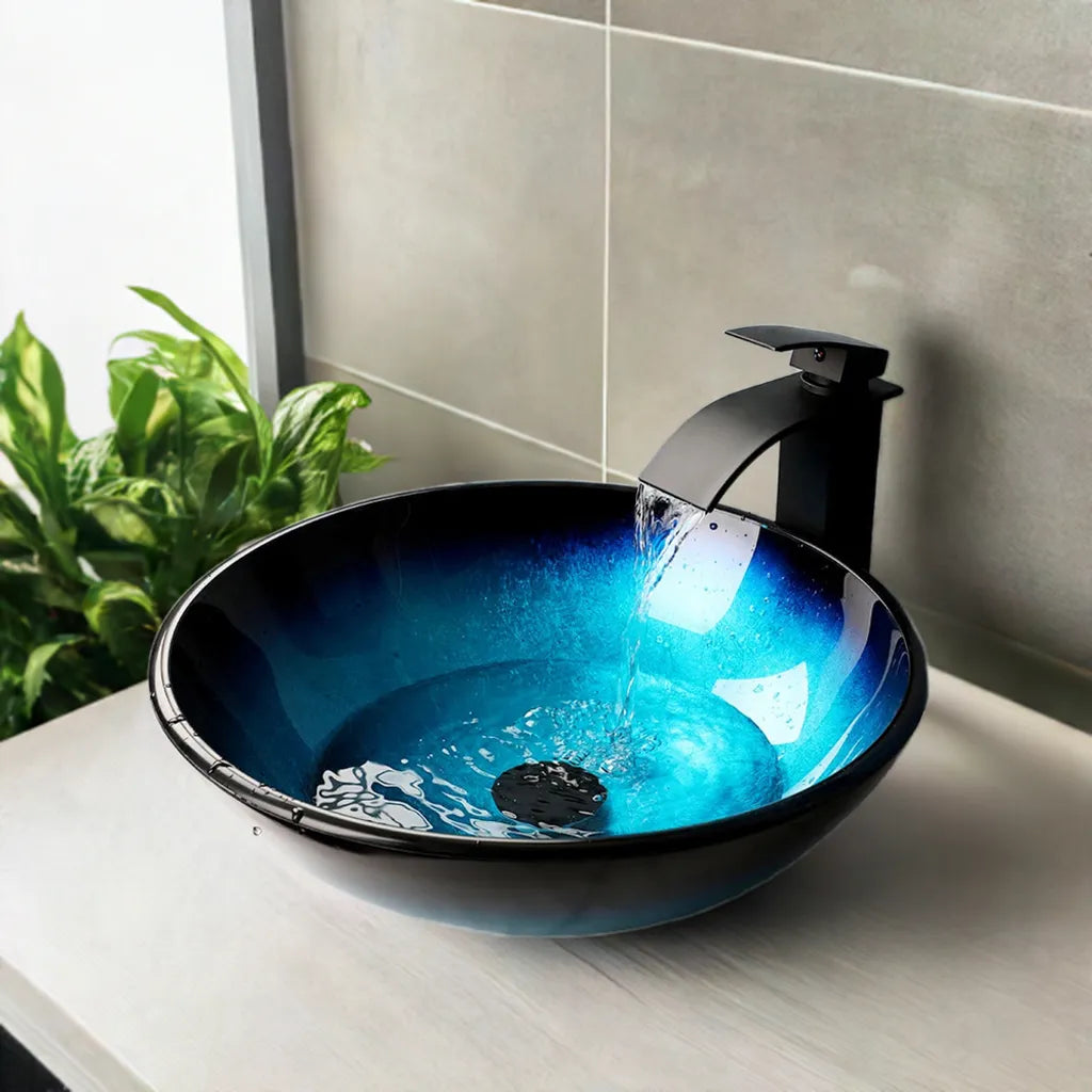 ZAPPO Blue Sinks Glass Vessel  for Bathroom Countertop - Home Fusion