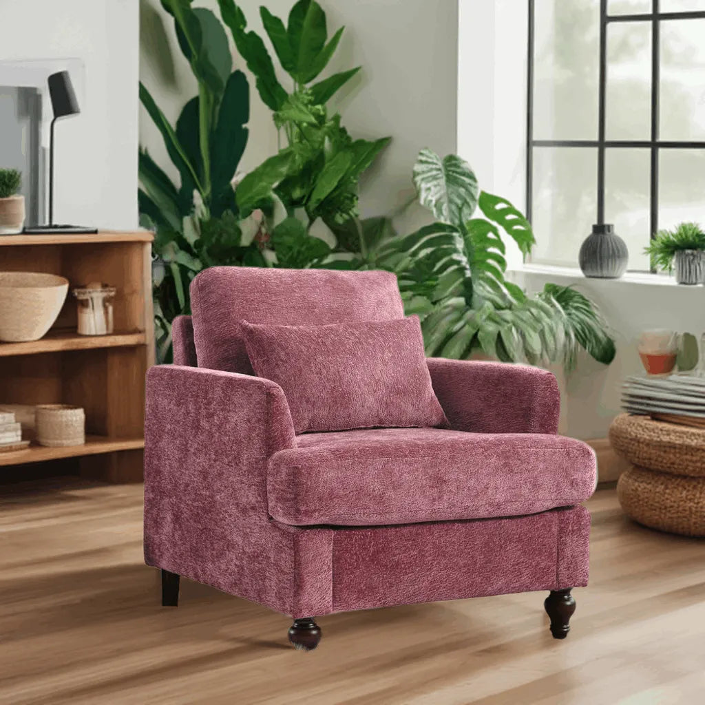 COOLMORE Wood Frame Armchair,  Modern Accent Chair Lounge Chair for Living Room,Tufted Club Chair, Mid Century Modern Arm Chairs with Studded, Solid Wood Frame, for Bedroom, Reading(Wine red Chenille) - Home Fusion