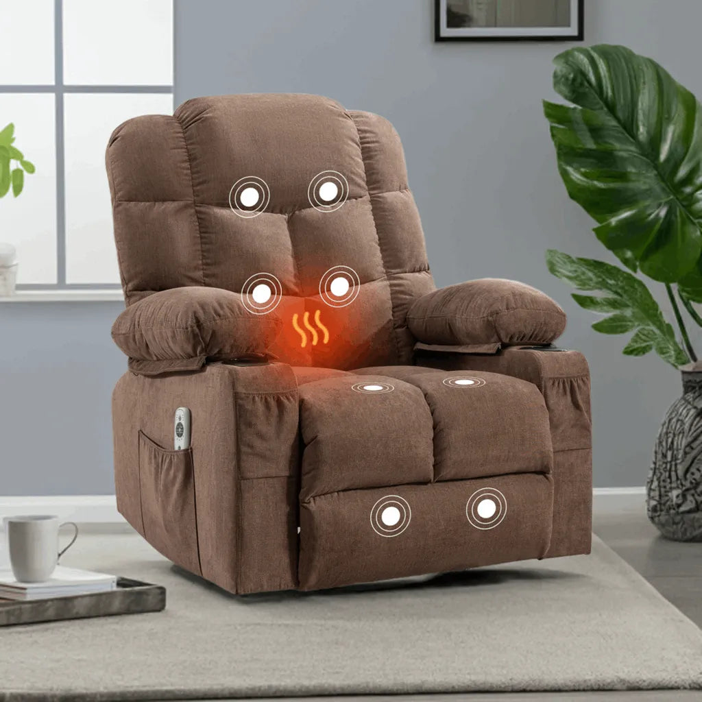 Massage Rocker Recliner Chair Rocking Chairs for Adults Oversized with 2 Cup Holders, USB Charge Port Soft Features a Manual Massage and Heat.(A+B)BROWN - Home Fusion