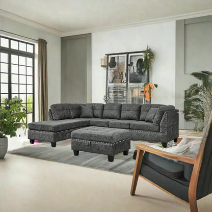 Living Room Furniture Sets,Sectional Sofa with Storage Ottoman,L-Shaped 2 Pillows&Extra Wide Reversible Chaise,