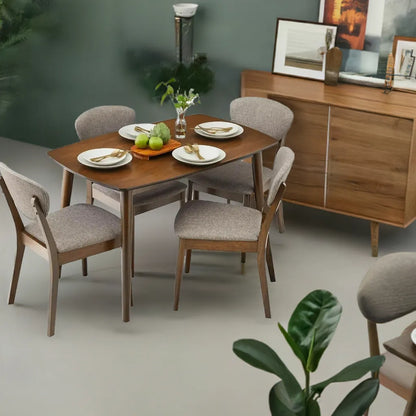 Dining Set Apartment w/ 4 Chairs, Padded Seats & Backrests, Wooden Frame,Compact Mid-Century Modern Table & Chair Set - Home Fusion
