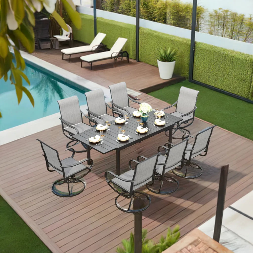 Outdoor Dining set Patio Dining sets Patio Table and Chairs set 9 Pieces Outdoor Dining Table for 8 with Swivel Patio Chairs - Home Fusion