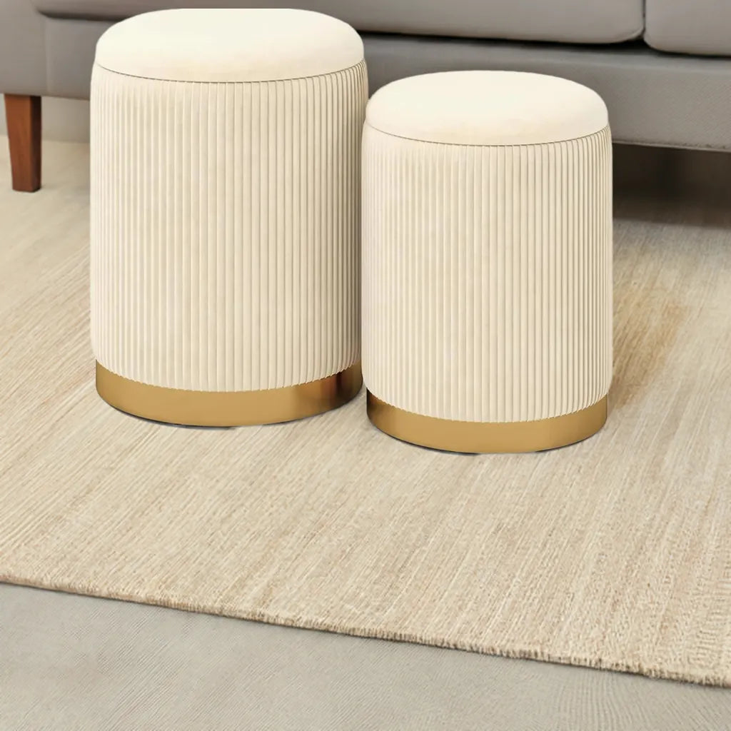 Comfort corner Velvet Storage Ottoman Set of 2,Round Ottoman with Storage, Footrest Vanity Stool Chair, Stackable Footstool - Home Fusion