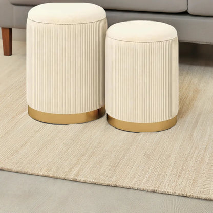 Comfort corner Velvet Storage Ottoman Set of 2,Round Ottoman with Storage, Footrest Vanity Stool Chair, Stackable Footstool - Home Fusion