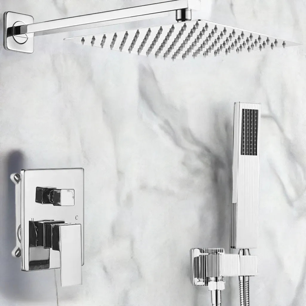 JingGang Polished Chrome Shower System 10 Inch Bathroom Luxury Rain Mixer Shower Combo Set Wall Mounted Rainfall Shower