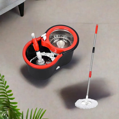 360° Spin Mop Bucket Sets with Wring System in 3 Microfiber Heads, Stainless Steel Basket 61" Extended Handle Floor Cleaning - Home Fusion