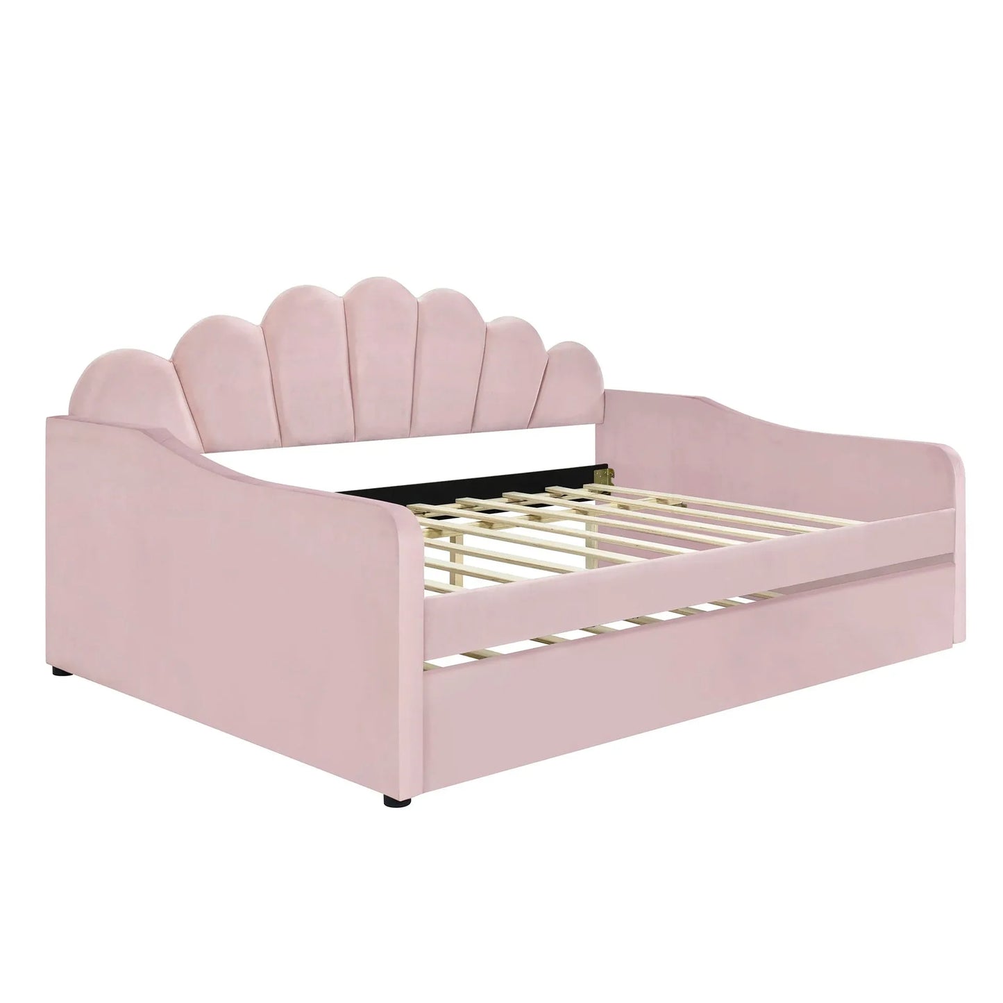 Elegant Full-Size Upholstered Daybed with Shell-Shaped Backrest. - Home Fusion