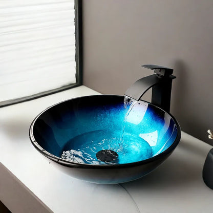 ZAPPO Blue Sinks Glass Vessel  for Bathroom Countertop - Home Fusion