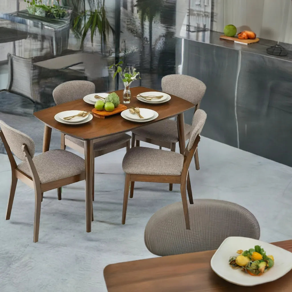Dining Set Apartment w/ 4 Chairs, Padded Seats & Backrests, Wooden Frame,Compact Mid-Century Modern Table & Chair Set - Home Fusion