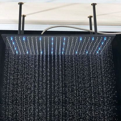 Rozin LED Matte Black Shower Head 40*80cm Large Size Rainfall Shower Heads  Ceiling Mounted with Installation Arm for Bathroom - Home Fusion