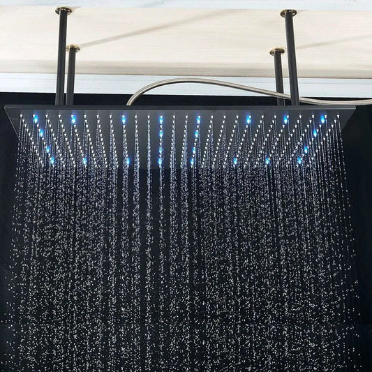 Rozin LED Matte Black Shower Head 40*80cm Large Size Rainfall Shower Heads  Ceiling Mounted with Installation Arm for Bathroom - Home Fusion