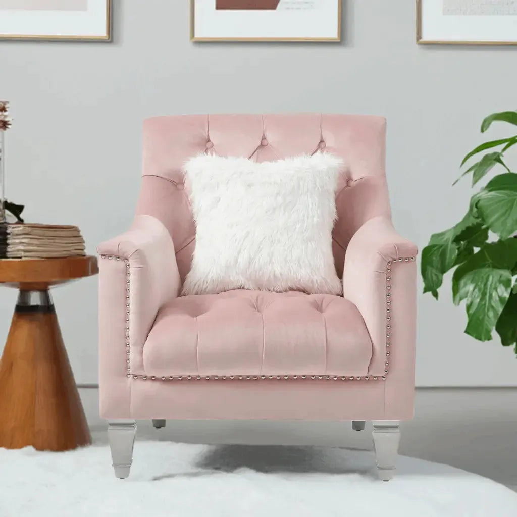Glory Furniture Pink Chair – Modern Velvet Accent Chair for Living Room - Home Fusion