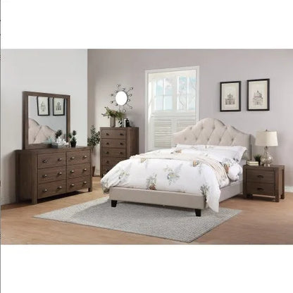 Contemporary 1pc Queen Size Bed Adjustable HB Light Brown Polyfiber Tufted Upholstered Wooden Bedframe Bedroom Furniture - Home Fusion