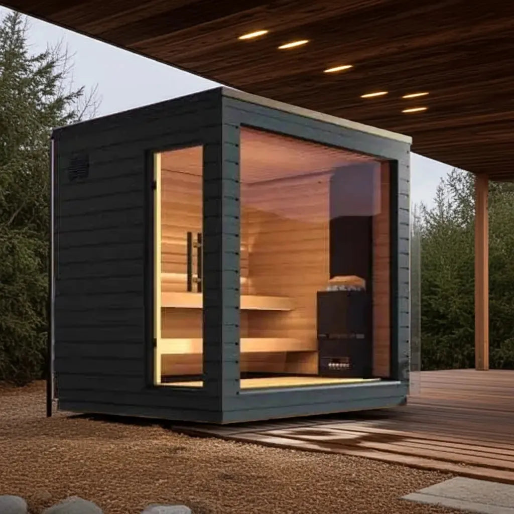 Red Cedar 6-Person Smart Outdoor Sauna | Home Fusion™ Traditional Dry Steam Spa. - Home Fusion