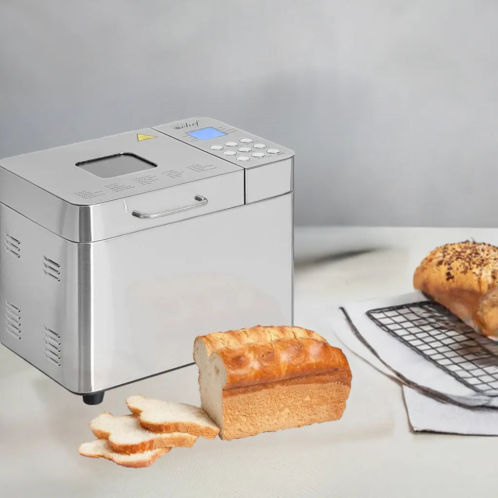 2 LB Stainless Steel Bread Maker with 25 Smart Cooking Programs and Included Accessories, Measuring Cup - Home Fusion