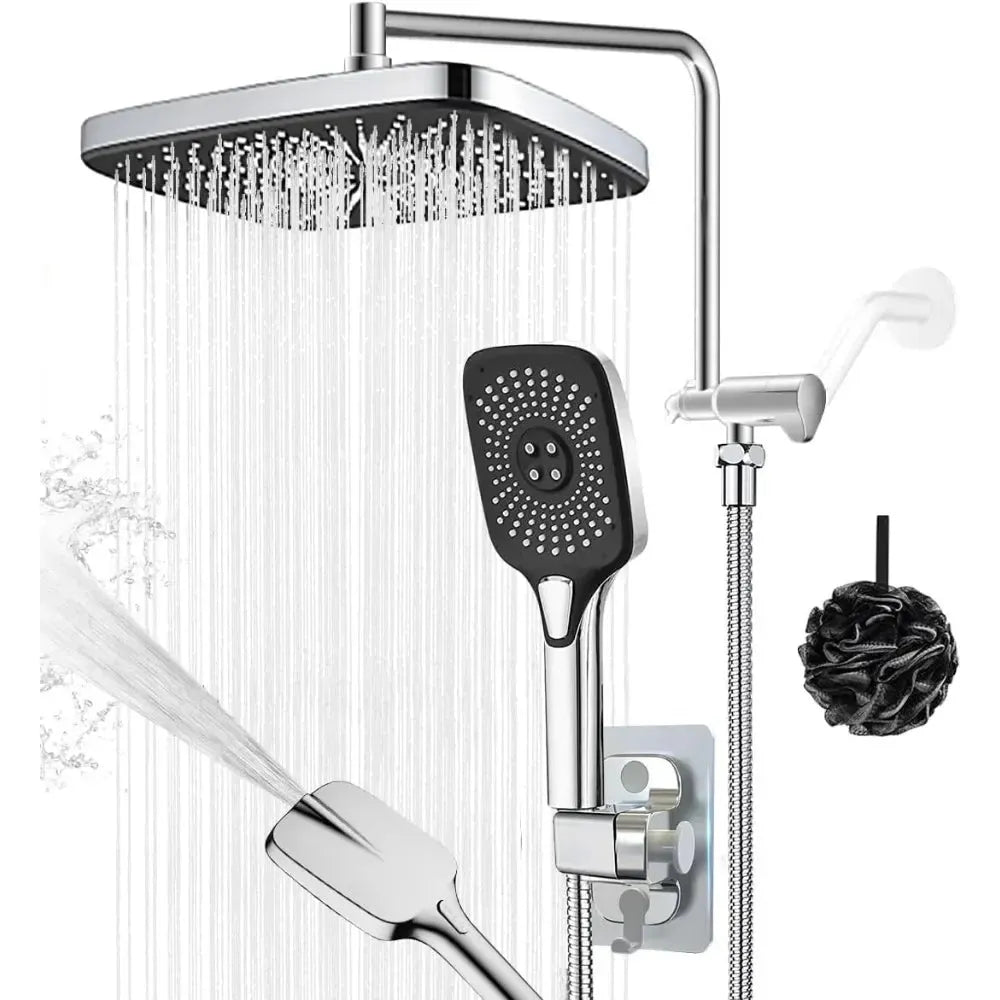 12 Inch Shower Head with Handheld Spray, 4 Sets of High-pressure Shower Heads with Handheld Spray - Home Fusion