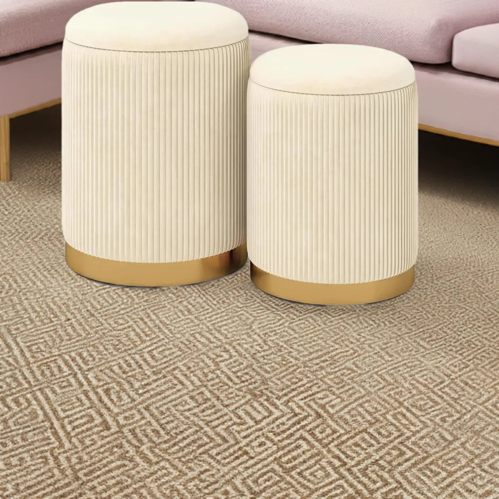 Comfort corner Velvet Storage Ottoman Set of 2,Round Ottoman with Storage, Footrest Vanity Stool Chair, Stackable Footstool - Home Fusion