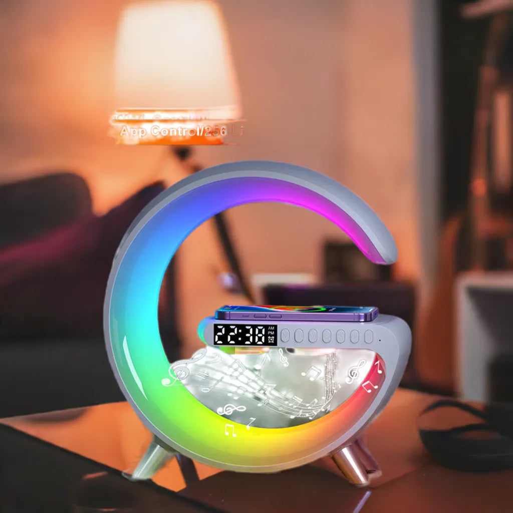 Wireless charger speaker with Bluetooth audio and LED lamp for phone charging