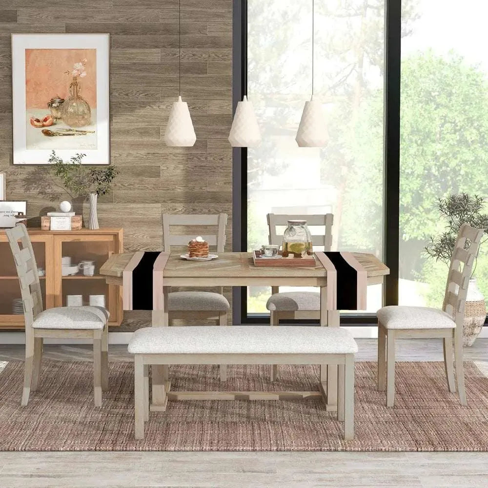6 Pieces Dining Table Set with Bench. - Home Fusion