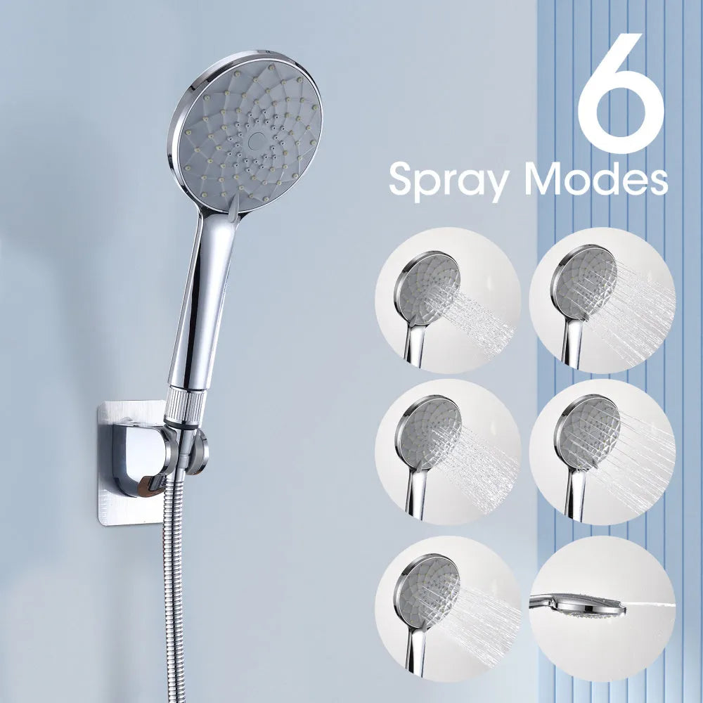 Chrome Shower Head, 10 Inch High Pressure Rainfall Shower Head/Handheld Shower Combo with 11 Inch Extension Arm, 6 Settings Adjustable Anti-leak Shower Head with Holder/Hose, Height/Angle Adjustable - Home Fusion