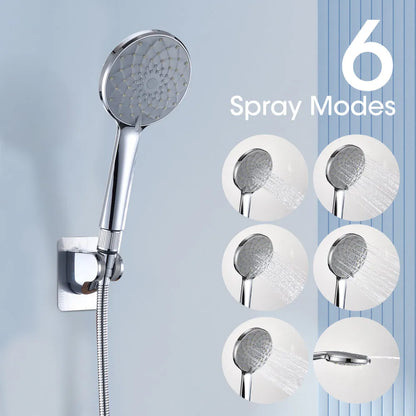 Chrome Shower Head, 10 Inch High Pressure Rainfall Shower Head/Handheld Shower Combo with 11 Inch Extension Arm, 6 Settings Adjustable Anti-leak Shower Head with Holder/Hose, Height/Angle Adjustable - Home Fusion