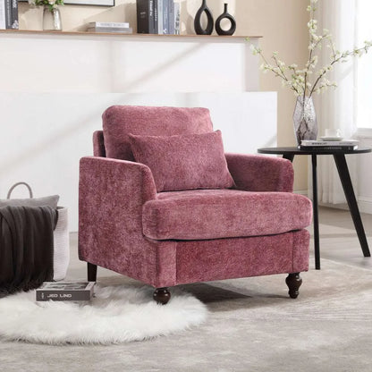 COOLMORE Wood Frame Armchair,  Modern Accent Chair Lounge Chair for Living Room,Tufted Club Chair, Mid Century Modern Arm Chairs with Studded, Solid Wood Frame, for Bedroom, Reading(Wine red Chenille) - Home Fusion