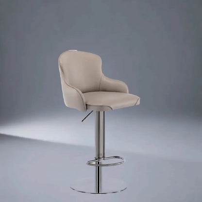Black Titanium Stainless Steel Bar Stools,Grade Modern Leather Bar Chair with Backrest,Swivel Adjustable Height for Kitchen Counter and Dining Room (Grey 1pc) - Home Fusion