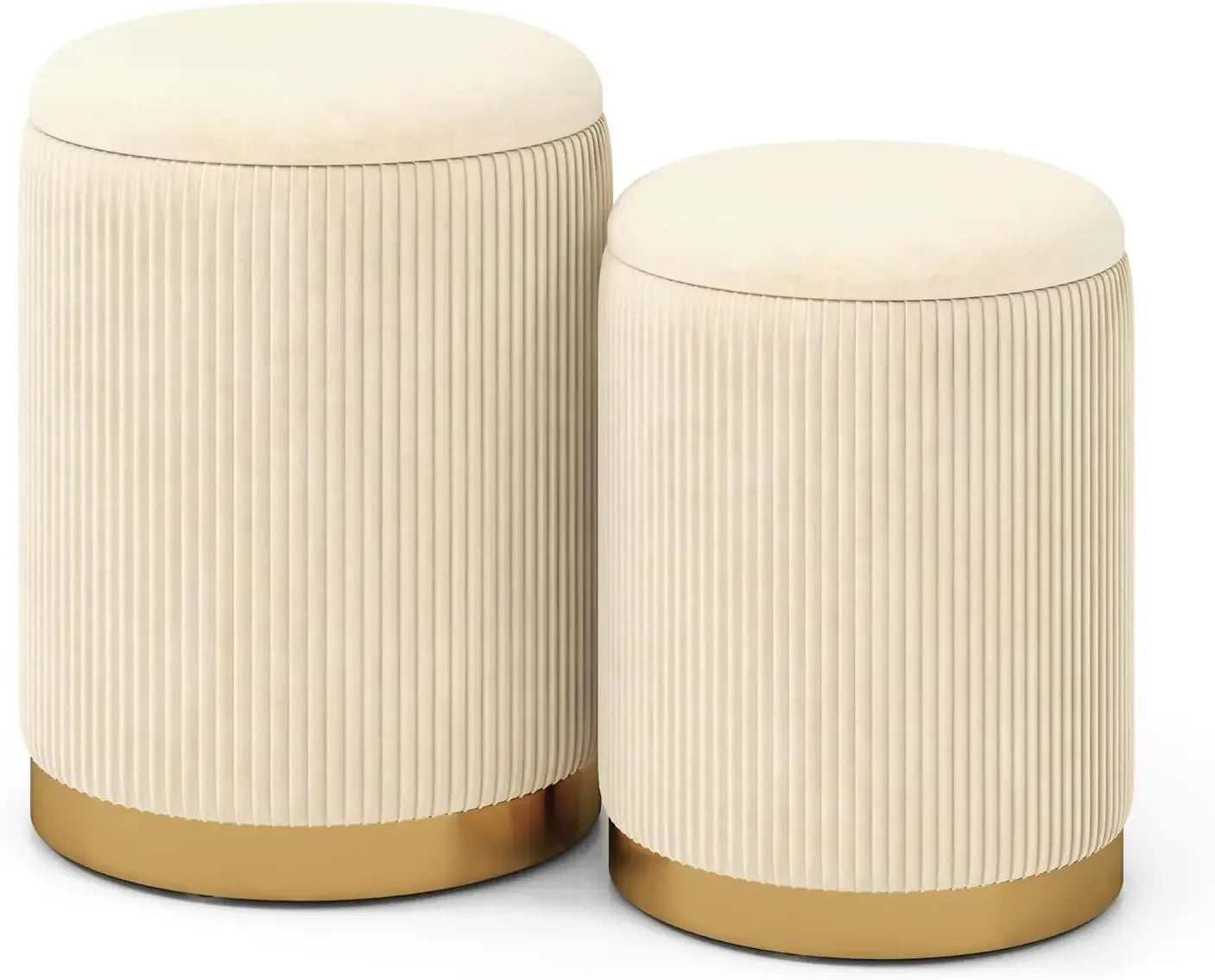 Comfort corner Velvet Storage Ottoman Set of 2,Round Ottoman with Storage, Footrest Vanity Stool Chair, Stackable Footstool - Home Fusion