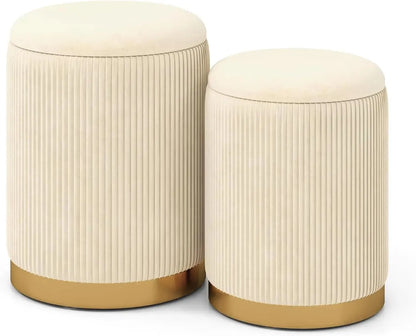 Comfort corner Velvet Storage Ottoman Set of 2,Round Ottoman with Storage, Footrest Vanity Stool Chair, Stackable Footstool - Home Fusion